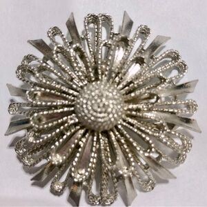 Linser Mixed Texture Flower Brooch ,silver tone